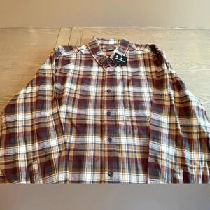 Eddie Bauer Men’s Field Flannel Shirt 2XL Burgundy/Gold/Navy Plaid Button Up NWT